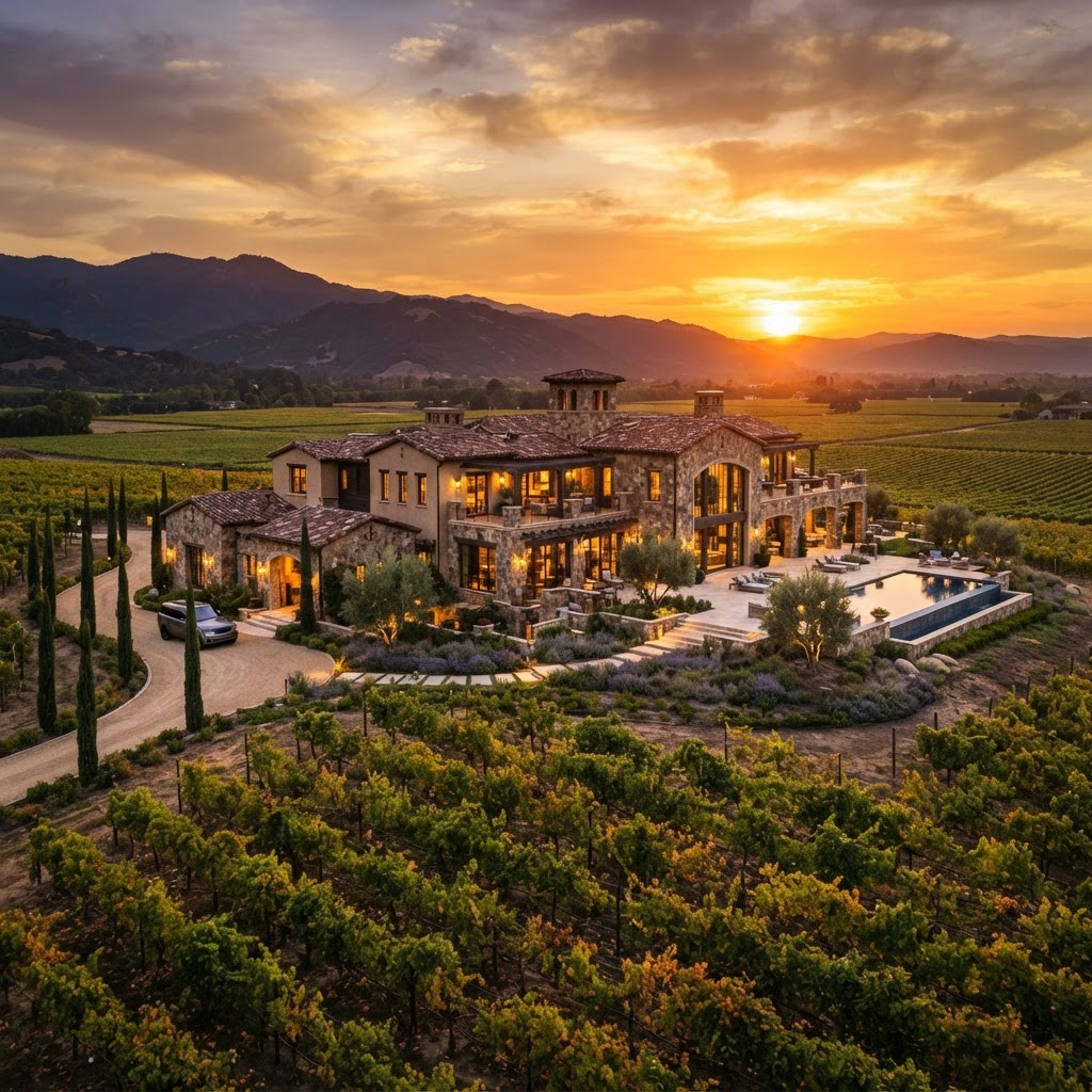 Napa Valley estate at golden hour