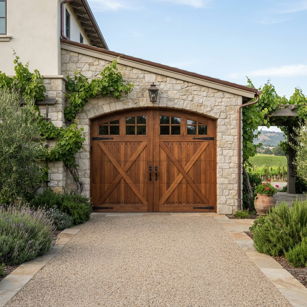Luxury carriage-style garage door on a Napa Valley estate